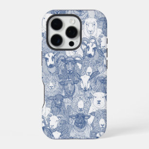 Coque iPhone 16 Pro juste mouton classique bleu blanc