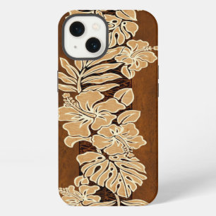 Etui iPhone 13 Kalaheo Hawaiian Hibiscus Tapa Faux Bois de Koa