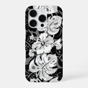 Coque iPhone 16 Pro Kalakaua Bordure Hawaïen Hibiscus Noir