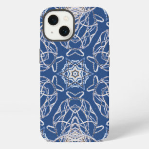 Etui iPhone 13 Kaleidoscope Bleu avec lignes de neige blanches