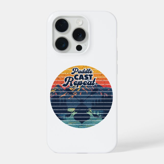 Coque iPhone Kayak Fishing Paddle Retro Sunset (Verso)