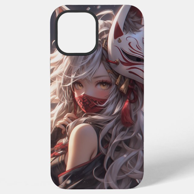 Coque iPhone Kitsune Fox Masque Samurai fille Japonaise (Verso)