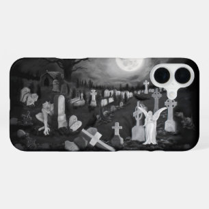 Coque iPhone 16 Plus La nuit au cimetière - Ange avec Diable