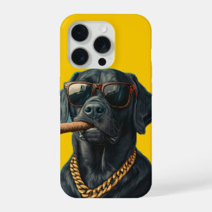Labrador noir badass avec cigare et chaîne en or