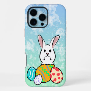 Coque iPhone 16 Pro Max Lapin de Pâques sur des œufs de Pâques