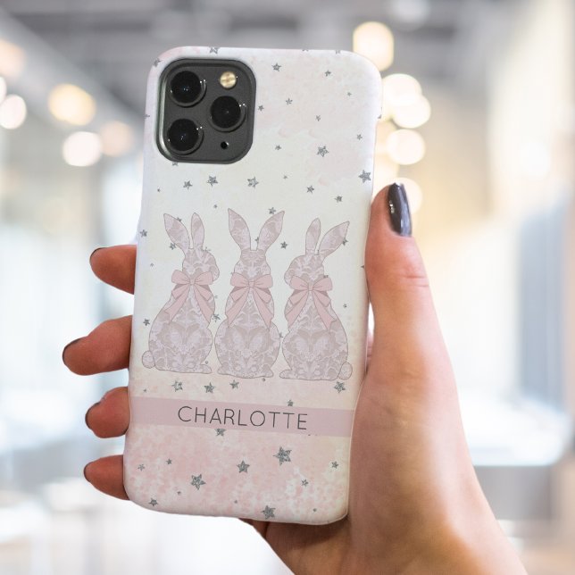 Coque iphone lapin en dentelle personnalisé (Personalized Lace Bunny iPhone Case)