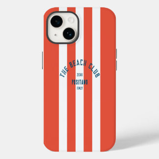 Coque Pour iPhone 14 Le Beach Club Crest Red Cabana Stripe