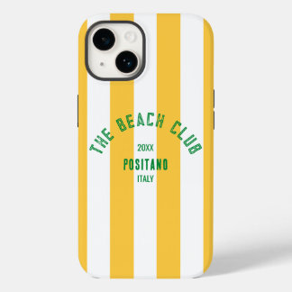 Coque Pour iPhone 14 Le Beach Club Crest Yellow Cabana Stripe