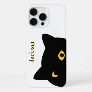 Coque iPhone 16 Pro Max Le chat noir vous regarde avec les yeux dorés cout