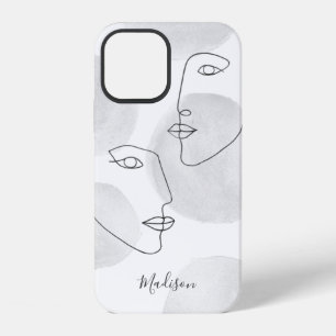 Coque iPhone 12 Le dessin élégant de la ligne est gris
