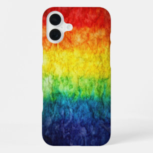 Coque iPhone 16 Plus Le drapeau tie-dyé de SlipperyJoe arc-en-ciel pres
