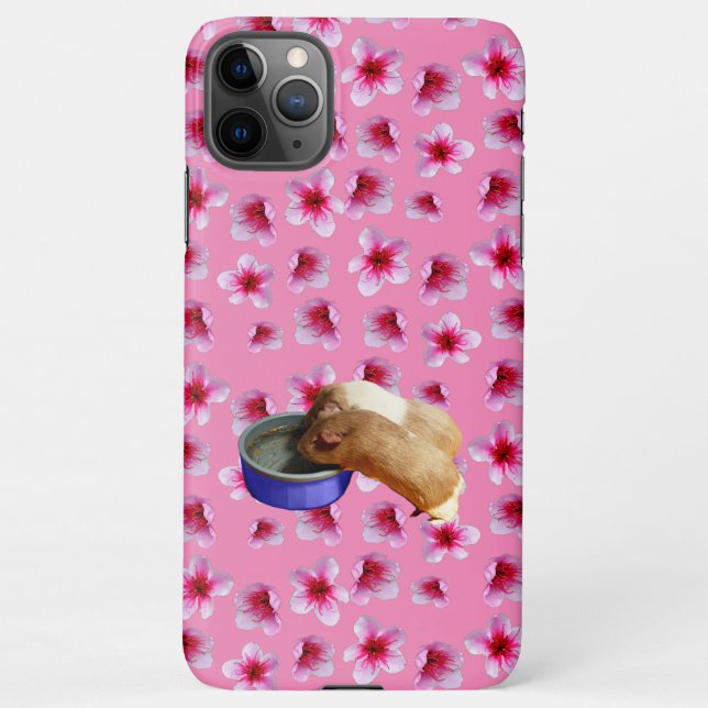 Coque iPhone Les Cochons De Guinée Sur Les Fleurs Roses, (Dos)