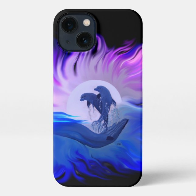 Coque iPhone Les dauphins au clair de lune (Verso)