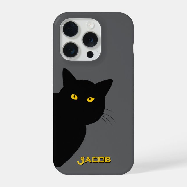 Coque iPhone Les yeux jaunes chat noir vous saluant coutume (Verso)