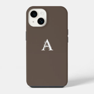COQUE POUR iPhone 14 LETTRE MONOGRAMME A COULEUR MINIMALISTE MARRON