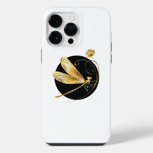 Coque Pour Pour iPhone 14 Pro Max Libellule dorée dans un cercle noir