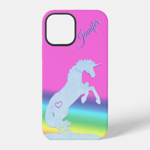 Coque iPhone 12 Licorne silhouette bleu clair (arc-en-ciel/personn