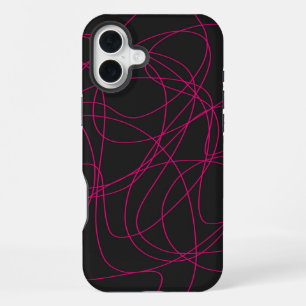 Coque iPhone 16 Plus Ligne artistique magenta sur fond noir