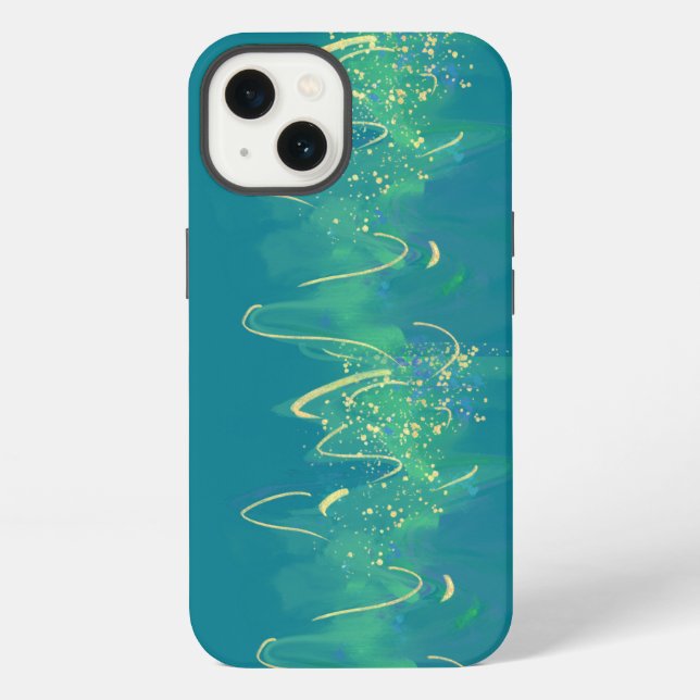 Coque iPhone Lignes Abstraites Wavy Gold modernes Turquoise (Verso)
