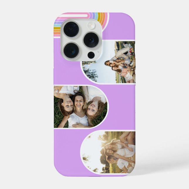 Coque iPhone Lilac Cute Modern 3 Photo Layout Custom (Verso)