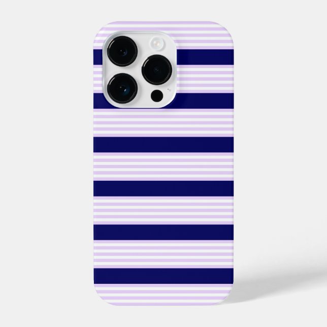 Coque iPhone Lilac et rayures blanches motif avec bleu marine (Verso)