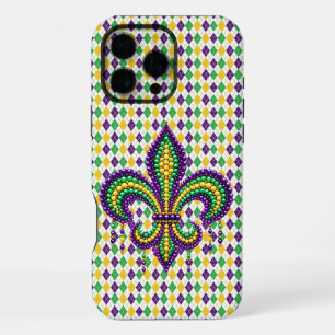Coque iPhone 16 Pro Max Lilas jaune vert Mardi Gras fleur de lis