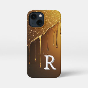 Etui iPhone 13 Mini 💛 Liquide Doré Dégoulinant de Teint Éclatant Part
