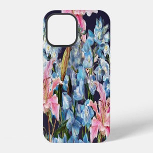 Coque iPhone 12 Lis, delphiniums bordure : peinture à l'aquarelle.
