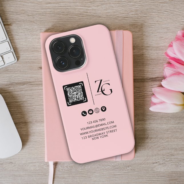 Coque iPhone Logo personnalisé | Arrière - plan rose commercial (Créateur téléchargé)