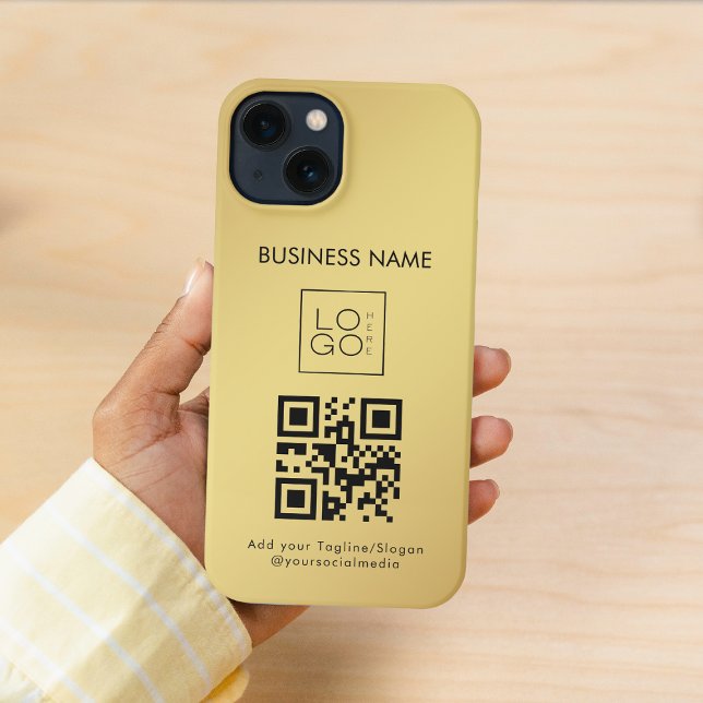 Coque iPhone Logo professionnel Carré personnalisé Code QR Gold (Créateur téléchargé)