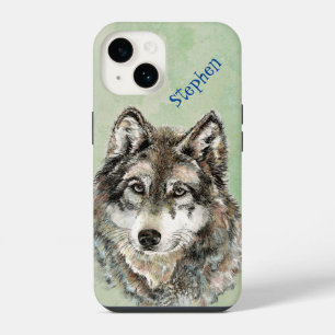 Coque Pour iPhone 14 Loup aux loups aquarelle Art personnalisé faune na