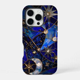 Coque iPhone 16 Pro Lune céleste Starry Night Vitrail