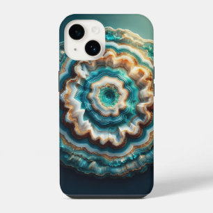 Coque Pour iPhone 14 Luxueux géode 3D agate tranchée druzy sarcelle et 