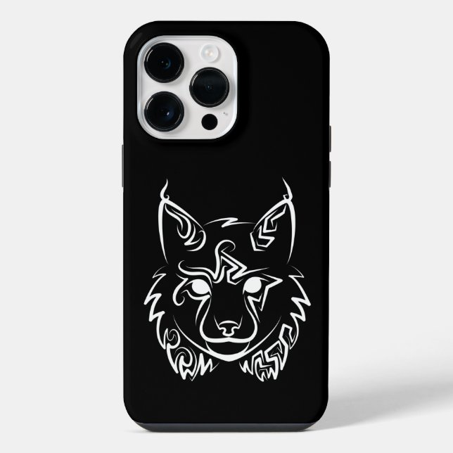 Coque iPhone Lynx tribale noire et blanche (Verso)