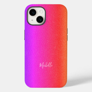 Coque Pour iPhone 14 Magenta rose blanc nom personnalisé écriture
