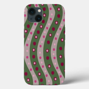 Etui iPhone 13 Magenta Rose Vert Motif À Points Imprimé