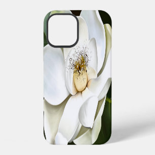 Coque iPhone 12 Magnolia blanc gros plan sur fond vert