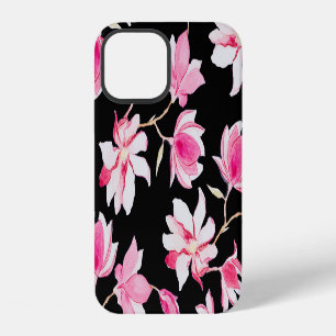 Coque iPhone 12 Magnolia romantique : Aquarelle noire