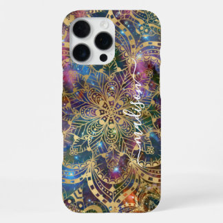 Coque iPhone 16 Pro Max Mandala en or moderne Nébuleuse bleue violette Nom