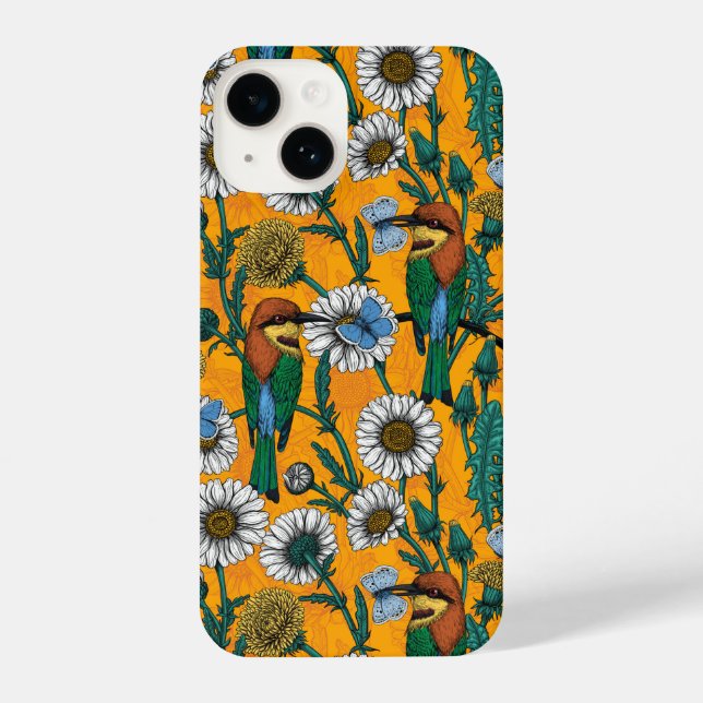 Coque iPhone Mangeurs d'abeilles, papillons bleus et marguerite (Verso)
