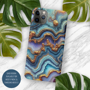 Coque iPhone 16 Pro Max Marbre Améthyste Violet Bleu Sarcelle Foncé Or