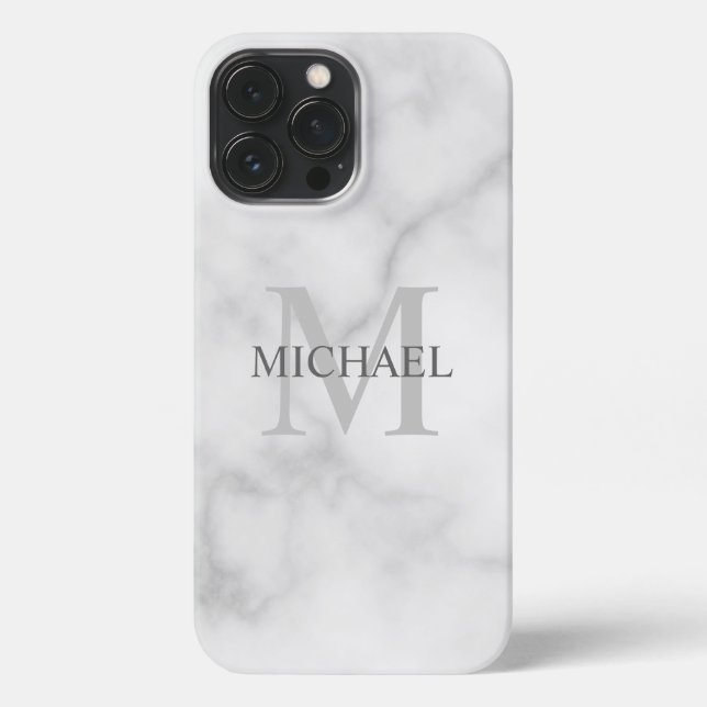 Coque iPhone Marbre blanc classique Monogramme personnalisé et  (Verso)