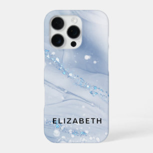 Coque iPhone 16 Pro Marbre blanc et or paillettes personnalisé