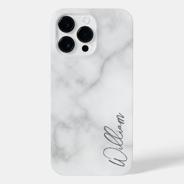 Coque iPhone Marbre blanc Modern Script Nom personnalisé (Verso)
