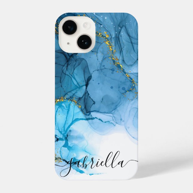 Coque iPhone Marbre bleu Abstrait (Verso)