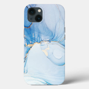 Etui iPhone 13 Marbre Bleu Poussiéreux en Pierre Moderne
