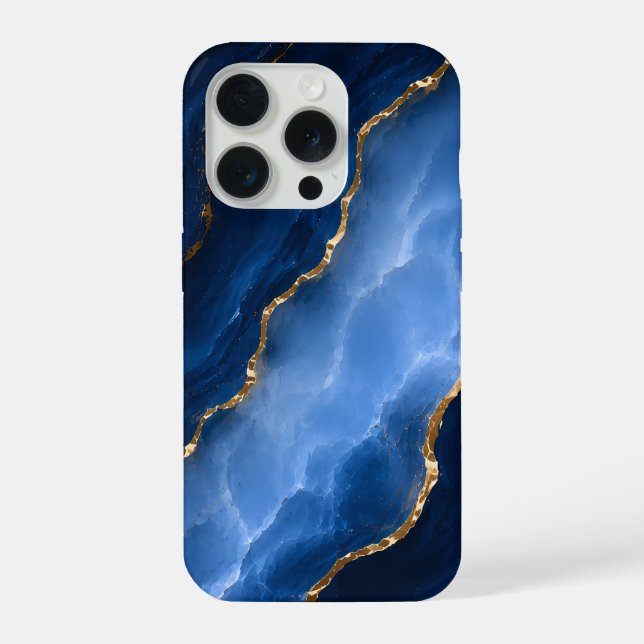 Coque iPhone Marbre bleu saphir de luxe (Verso)