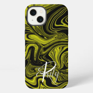 Etui iPhone 13 Marbre d'agate Lime Résumé Nom Monogramme Nom