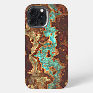 Etui iPhone 13 Pro Max Marbre d'art géode vert turquoise aqua marron