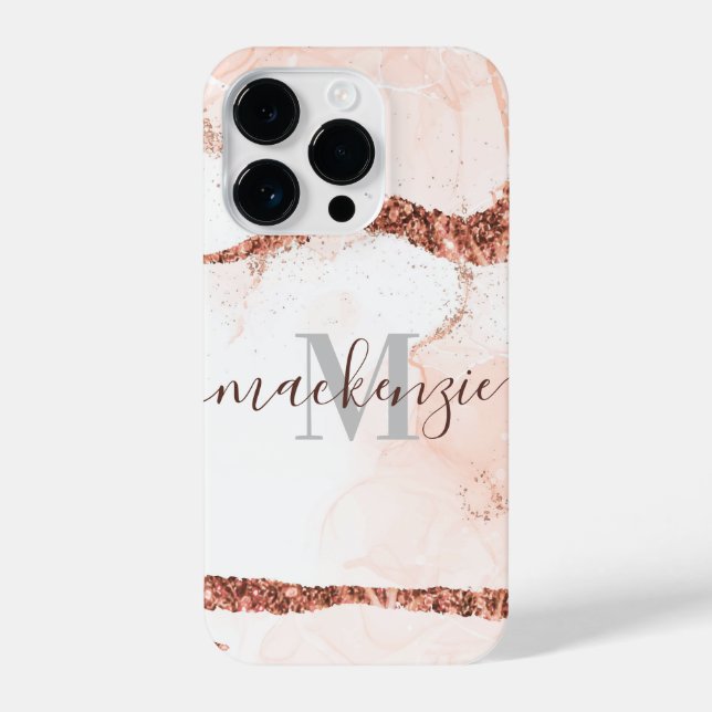 Coque iPhone Marbre et Parties scintillant or rose (Verso)